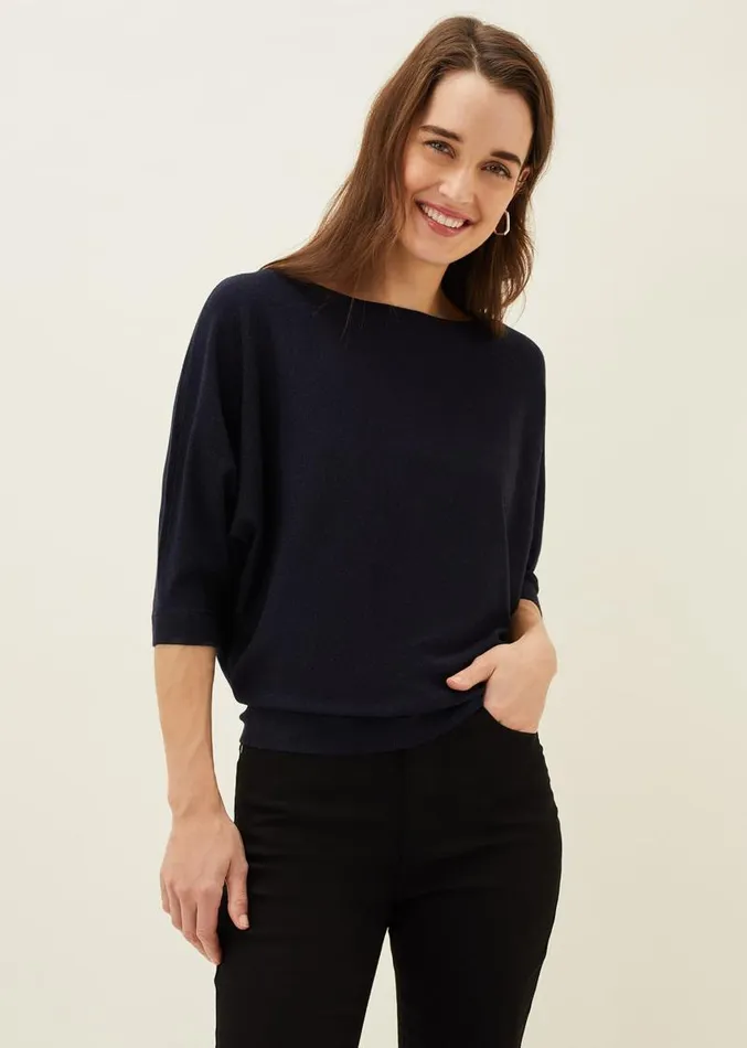 Cristine Batwing Fine Knit Jumper Navy Women Phase Eight Knitwear