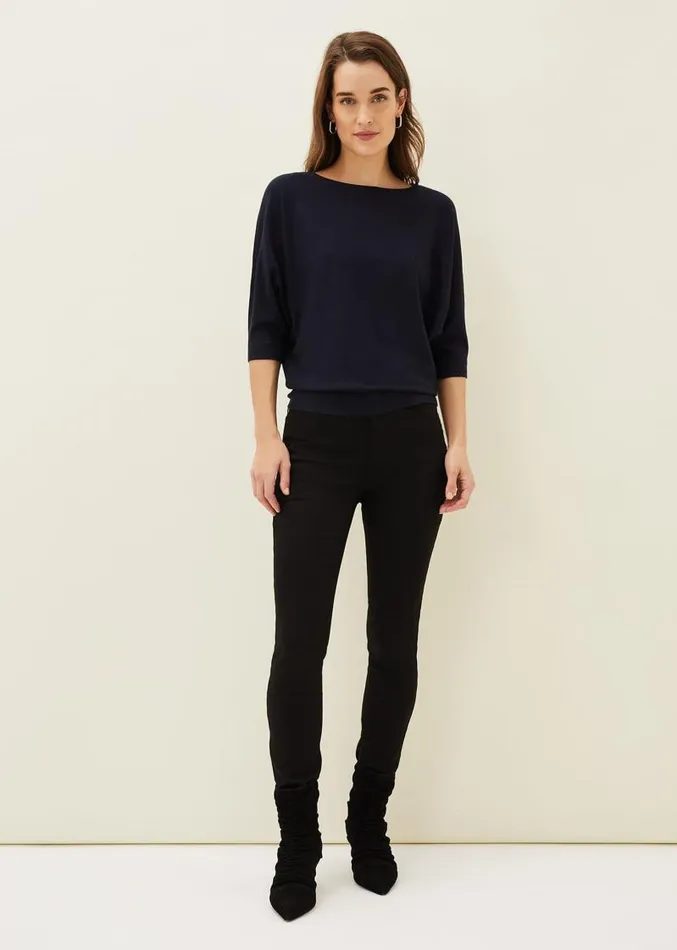 Cristine Batwing Fine Knit Jumper Navy Women Phase Eight Knitwear