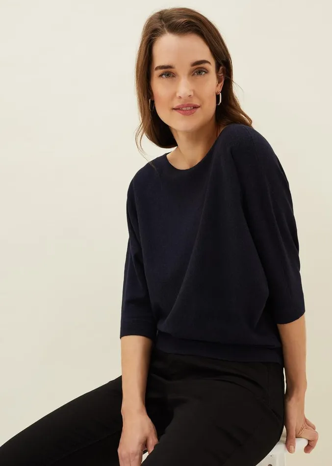 Cristine Batwing Fine Knit Jumper Navy Women Phase Eight Knitwear