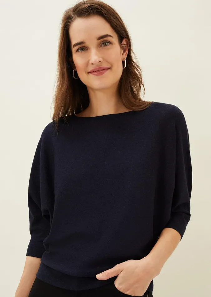 Cristine Batwing Fine Knit Jumper Navy Women Phase Eight Knitwear
