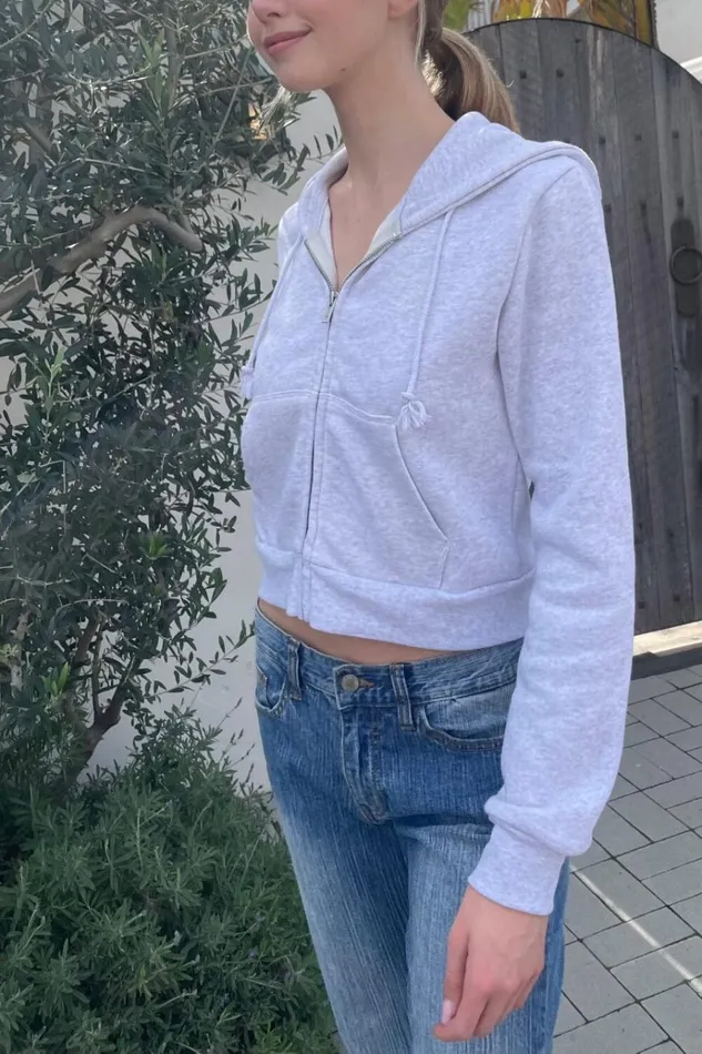 Crystal Hoodie Silver Grey Women Brandy Melville Sweatpants and Sweatshirts