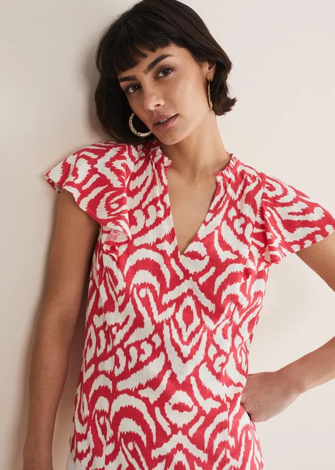 Dalia Ikat Ruffle Top Redivory Women Phase Eight Shirts and Blouses