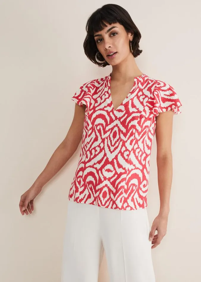 Dalia Ikat Ruffle Top Redivory Women Phase Eight Shirts and Blouses