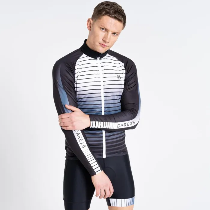 Dare 2b AEP Virtuous Long Sleeved Cycling Jersey Black Underlined Print Men Cycling Jerseys