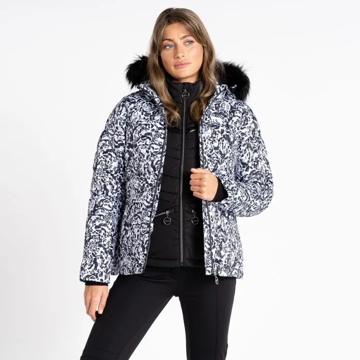 Dare 2b Glamorize III Padded Ski Jacket Black White Leopard Print Women Waterproof Jackets