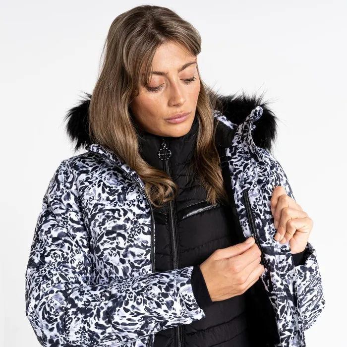 Dare 2b Glamorize III Padded Ski Jacket Black White Leopard Print Women Waterproof Jackets