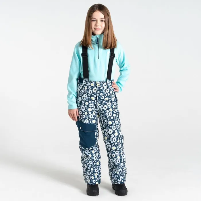 Dare 2b Pow Ski Pants Moonlight Denim Daisy Print Kids Ski Trousers and Salopettes