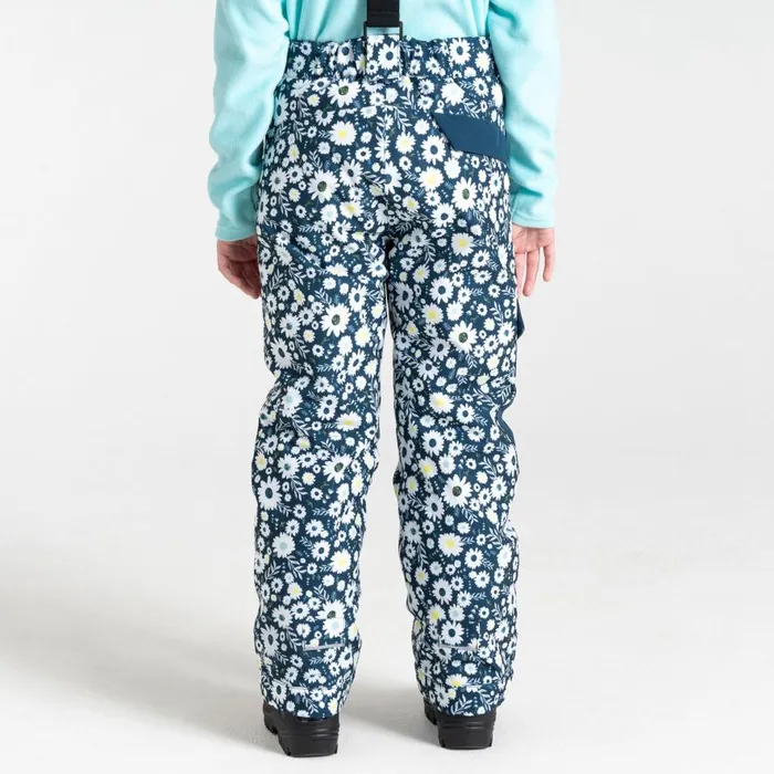 Dare 2b Pow Ski Pants Moonlight Denim Daisy Print Kids Ski Trousers and Salopettes