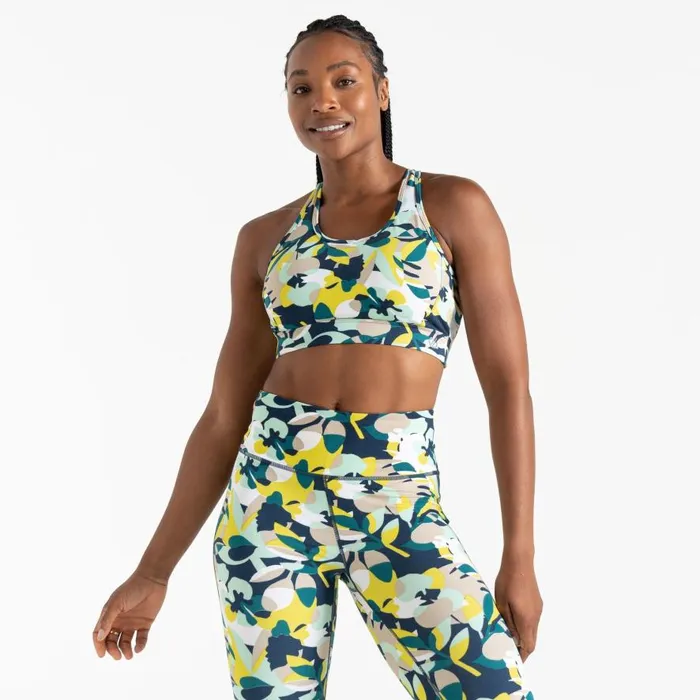 Dare 2b Swift II Sports Bra Moonlight Denim Petal Print Women Medium Impact
