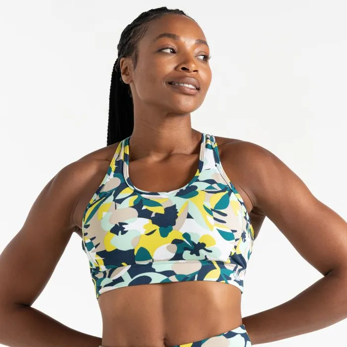 Dare 2b Swift II Sports Bra Moonlight Denim Petal Print Women Medium Impact