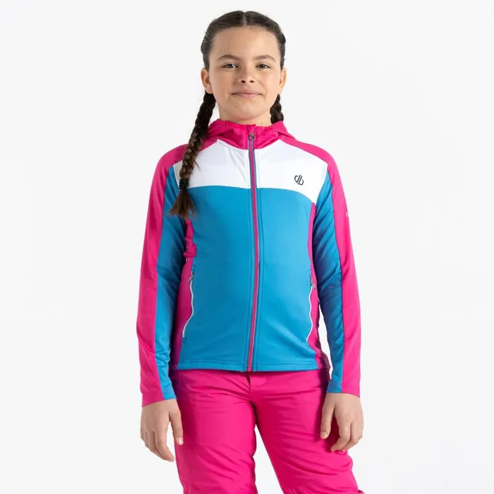 Dare 2b Thriving Hooded Core Stretch Midlayer Blue Pink Kids Fleece