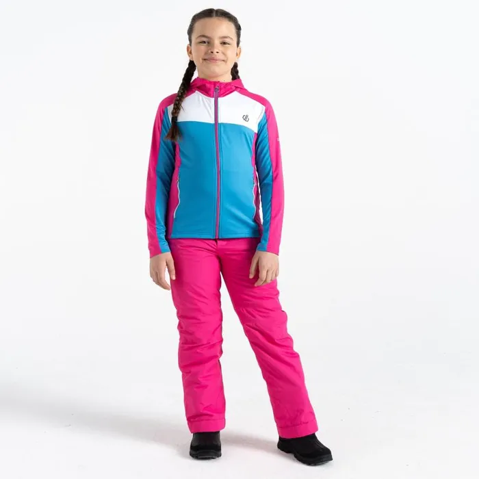 Dare 2b Thriving Hooded Core Stretch Midlayer Blue Pink Kids Fleece