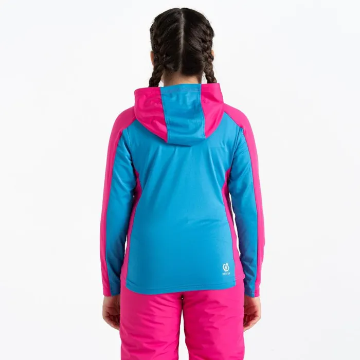Dare 2b Thriving Hooded Core Stretch Midlayer Blue Pink Kids Fleece