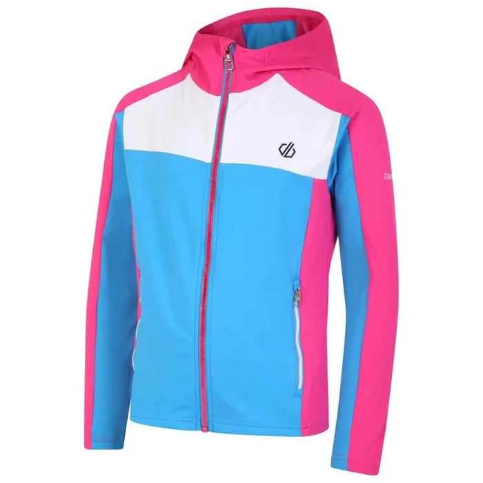 Dare 2b Thriving Hooded Core Stretch Midlayer Blue Pink Kids Fleece
