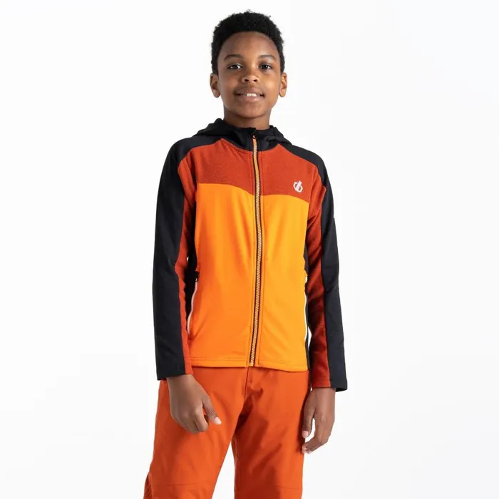 Dare 2b Thriving Hooded Core Stretch Midlayer Puffins Orange Black Kids Fleece