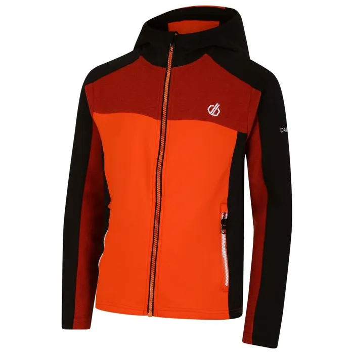 Dare 2b Thriving Hooded Core Stretch Midlayer Puffins Orange Black Kids Fleece