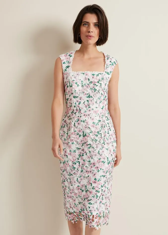 Diana Floral Lace Midi Dress Multicoloured Women Phase Eight Dresses