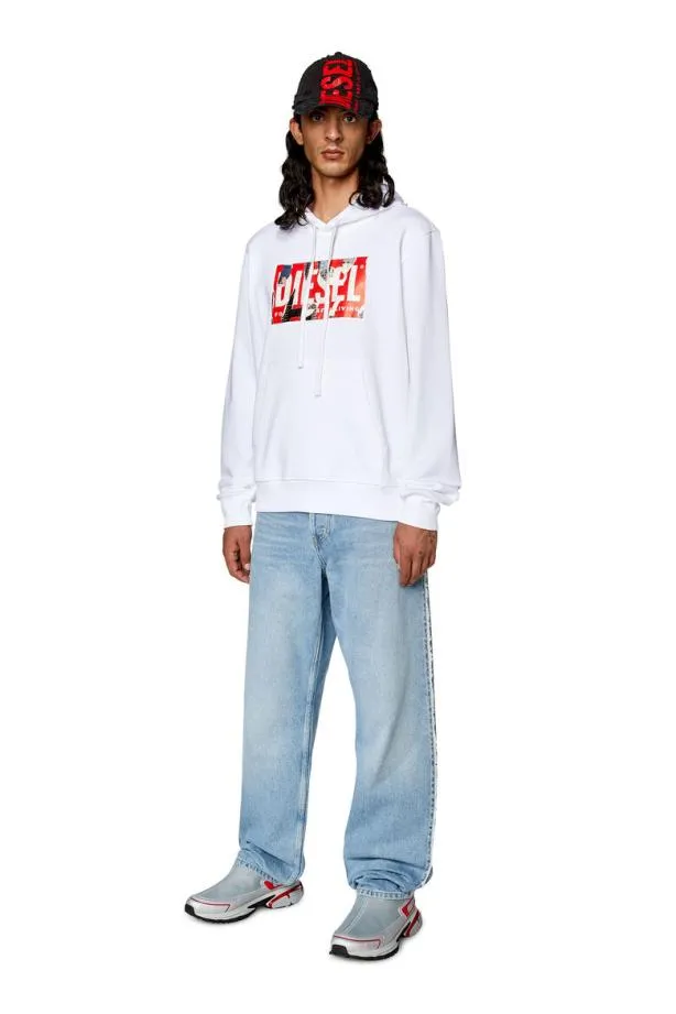 Diesel Sginnhoodl4 White Men Sweatshirts and Hoodies