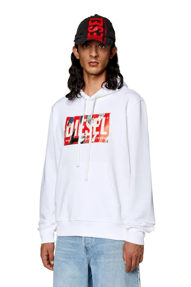 Diesel Sginnhoodl4 White Men Sweatshirts and Hoodies