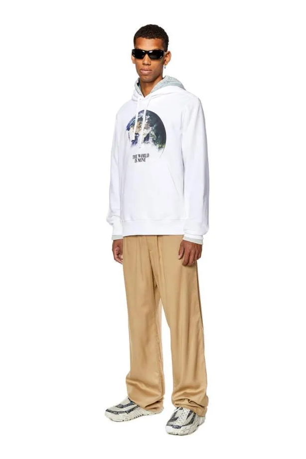 Diesel Sginnwelthood White Men Sweatshirts and Hoodies