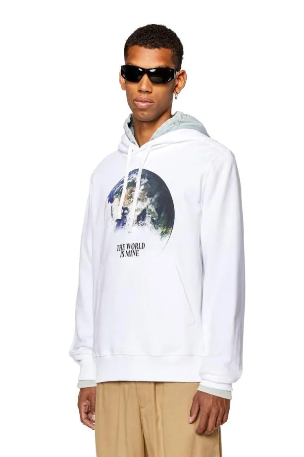 Diesel Sginnwelthood White Men Sweatshirts and Hoodies