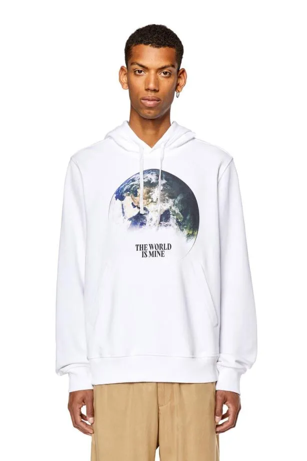 Diesel Sginnwelthood White Men Sweatshirts and Hoodies