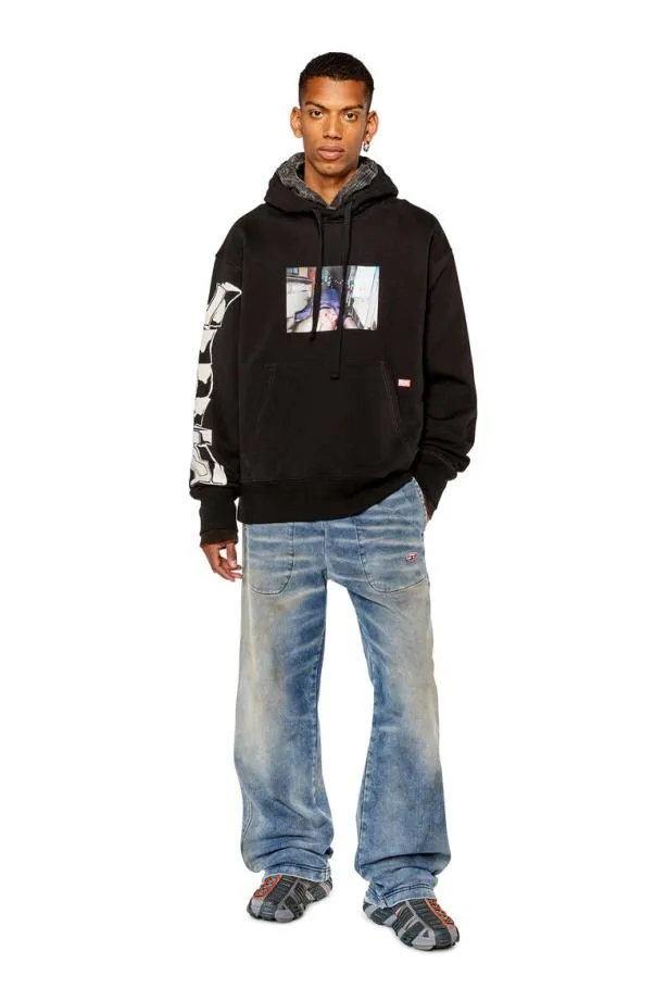 Diesel Smacshoodl3 Black Men Sweatshirts and Hoodies