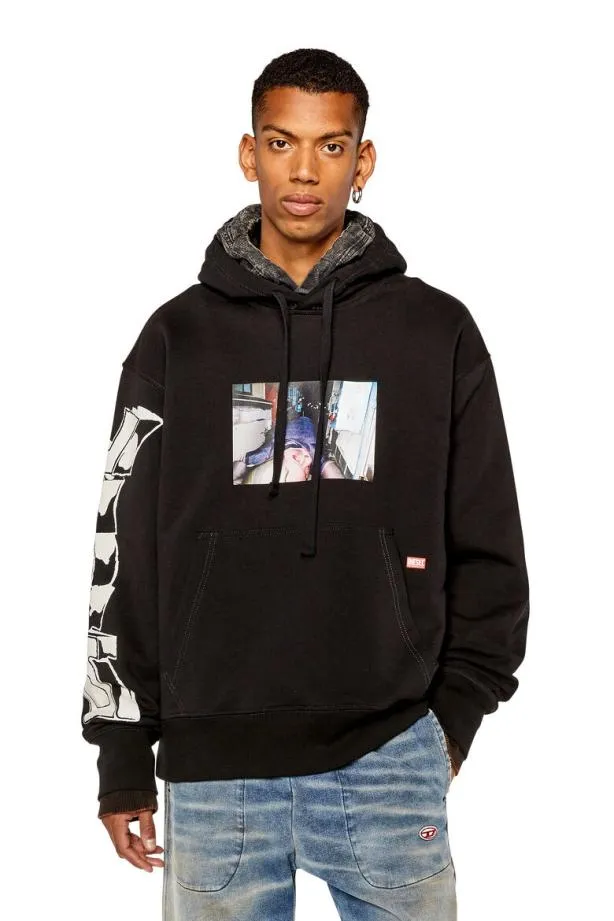 Diesel Smacshoodl3 Black Men Sweatshirts and Hoodies