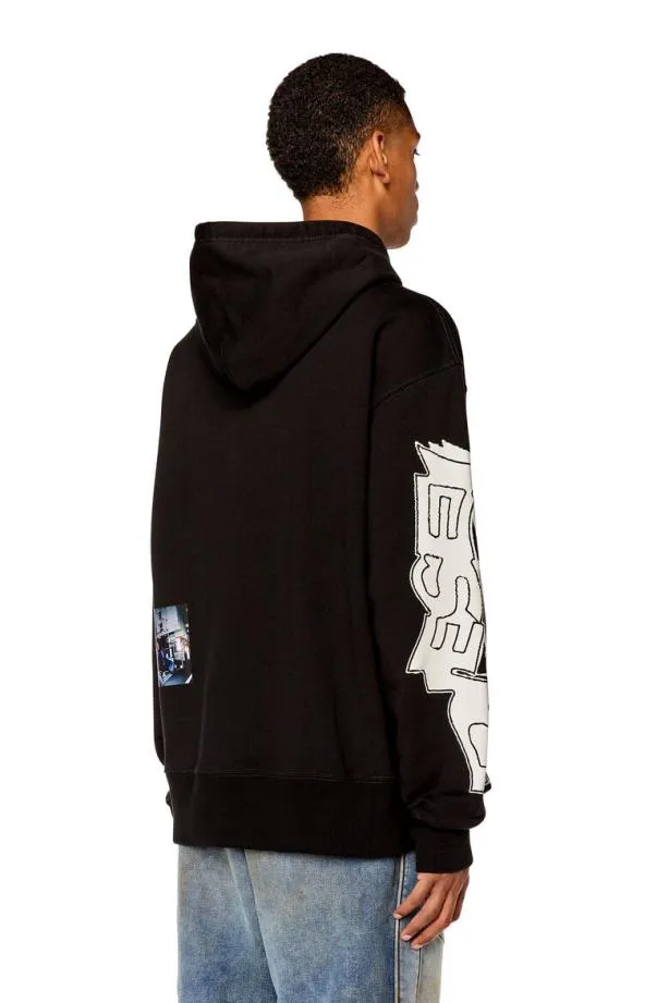Diesel Smacshoodl3 Black Men Sweatshirts and Hoodies