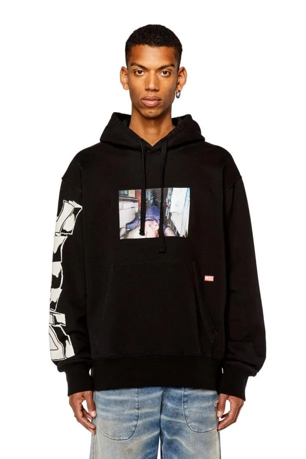 Diesel Smacshoodl3 Black Men Sweatshirts and Hoodies