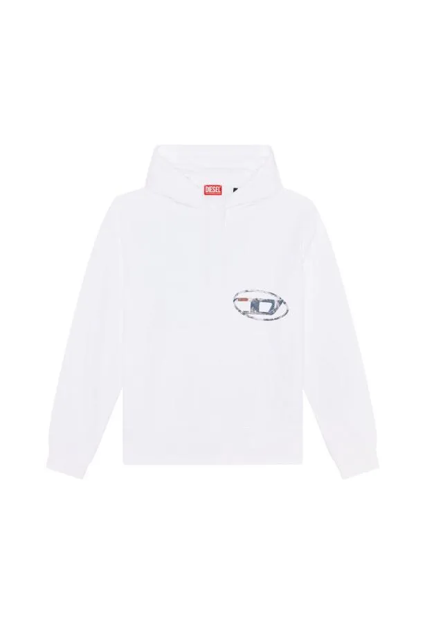 Diesel Smacshoodl4 White Men Sweatshirts and Hoodies
