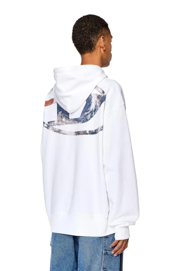 Diesel Smacshoodl4 White Men Sweatshirts and Hoodies