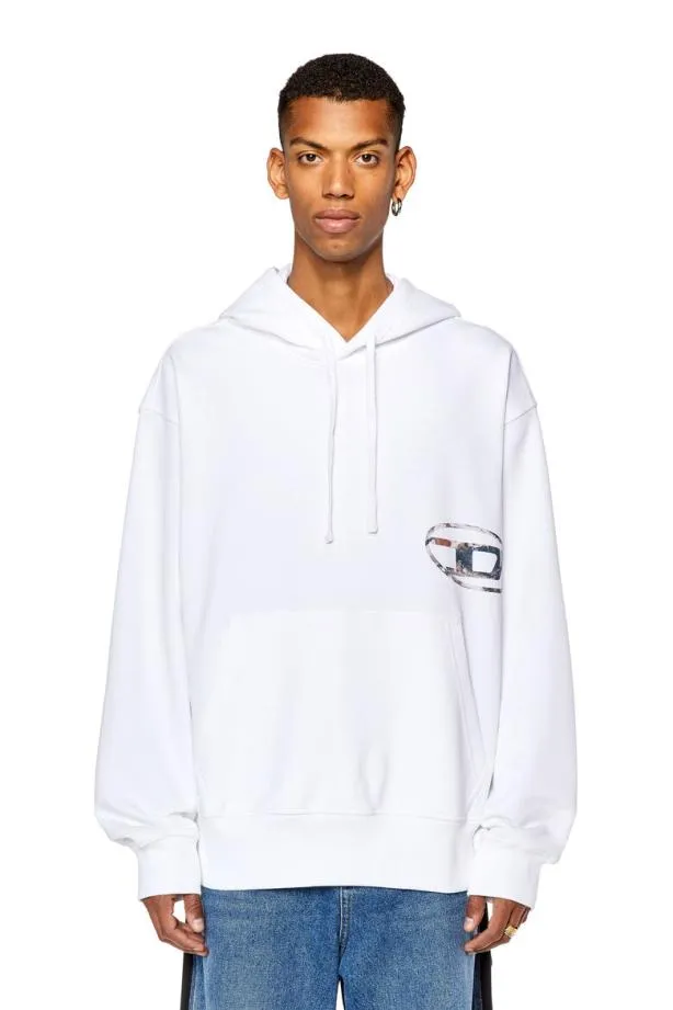 Diesel Smacshoodl4 White Men Sweatshirts and Hoodies