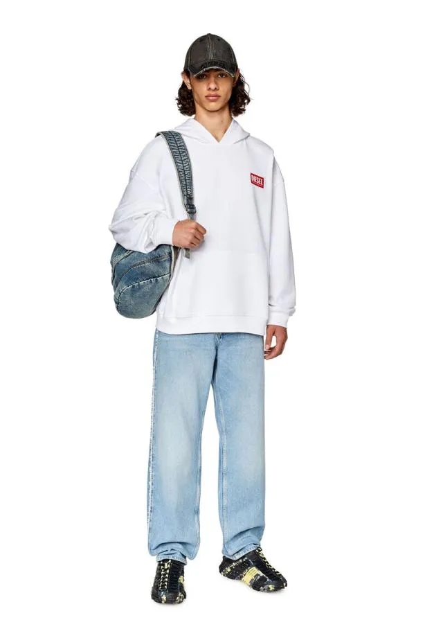 Diesel Snlabelhoodl1 White Men Sweatshirts and Hoodies