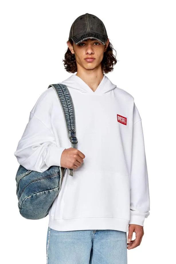 Diesel Snlabelhoodl1 White Men Sweatshirts and Hoodies