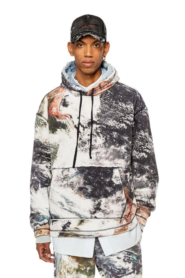 Diesel Spayhoodl1 Whiteblack Men Sweatshirts and Hoodies