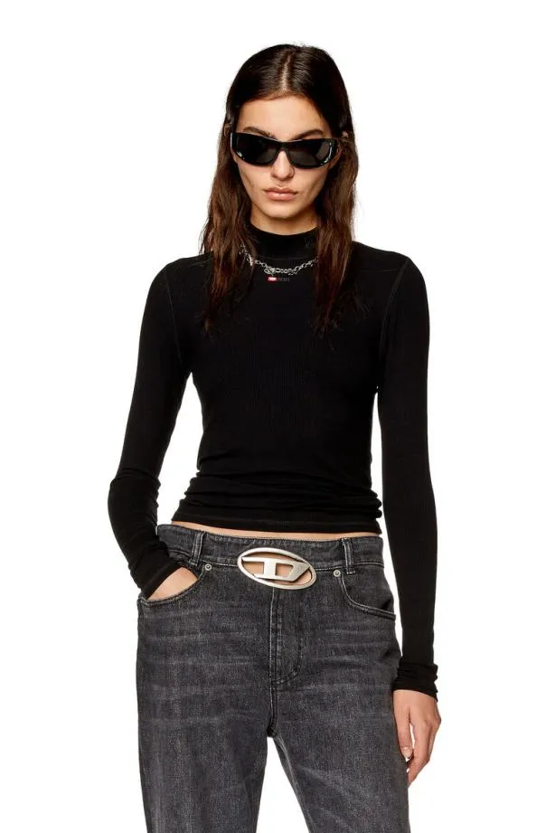 Diesel Tmokkylsmicrodiv Black Women TShirts and Tops