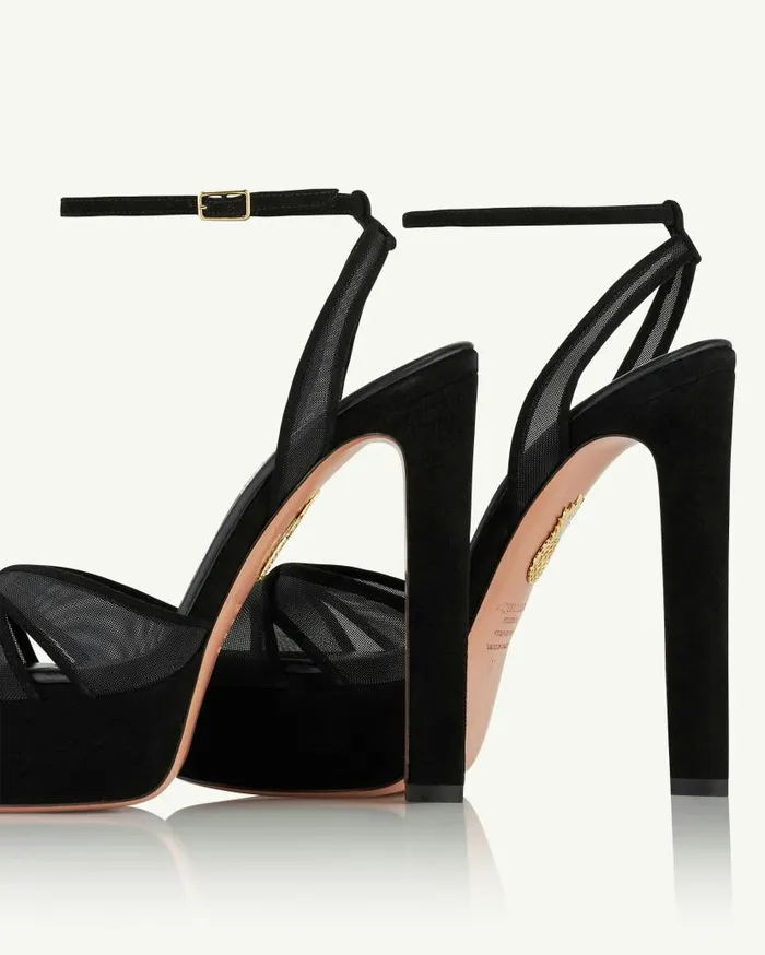 Divine Mesh Sandal Plateau 130 Black Women Aquazzura Platforms