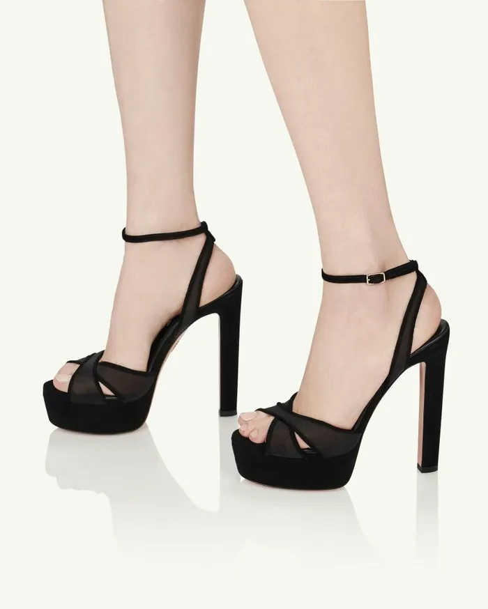 Divine Mesh Sandal Plateau 130 Black Women Aquazzura Platforms