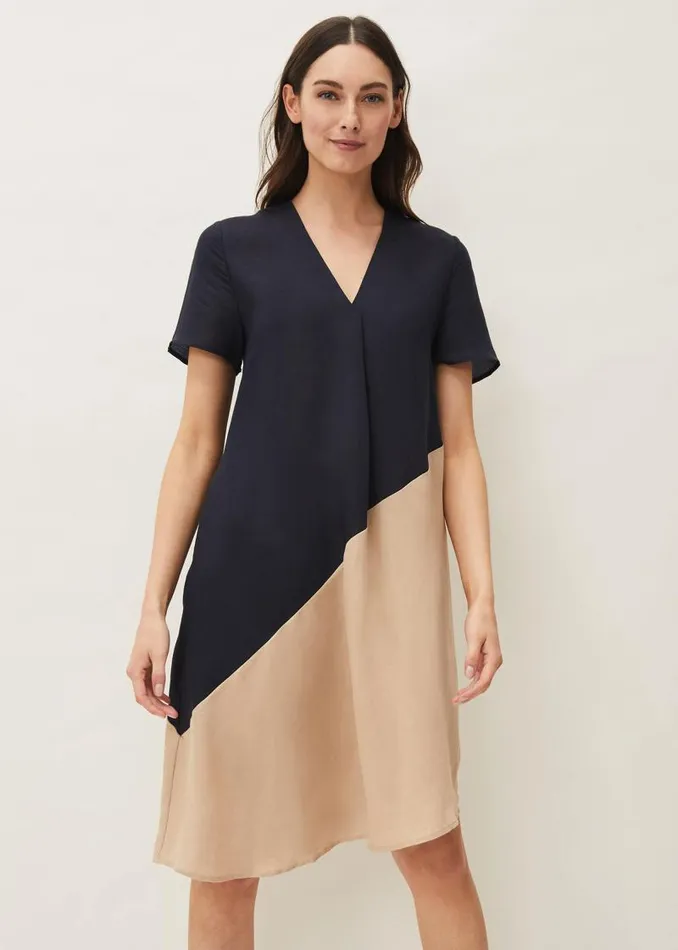 Doty Colourblock LinenBlend Swing Dress Navystone Women Phase Eight Dresses