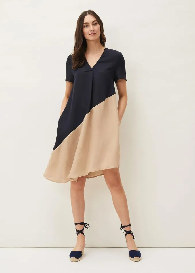 Doty Colourblock LinenBlend Swing Dress Navystone Women Phase Eight Dresses