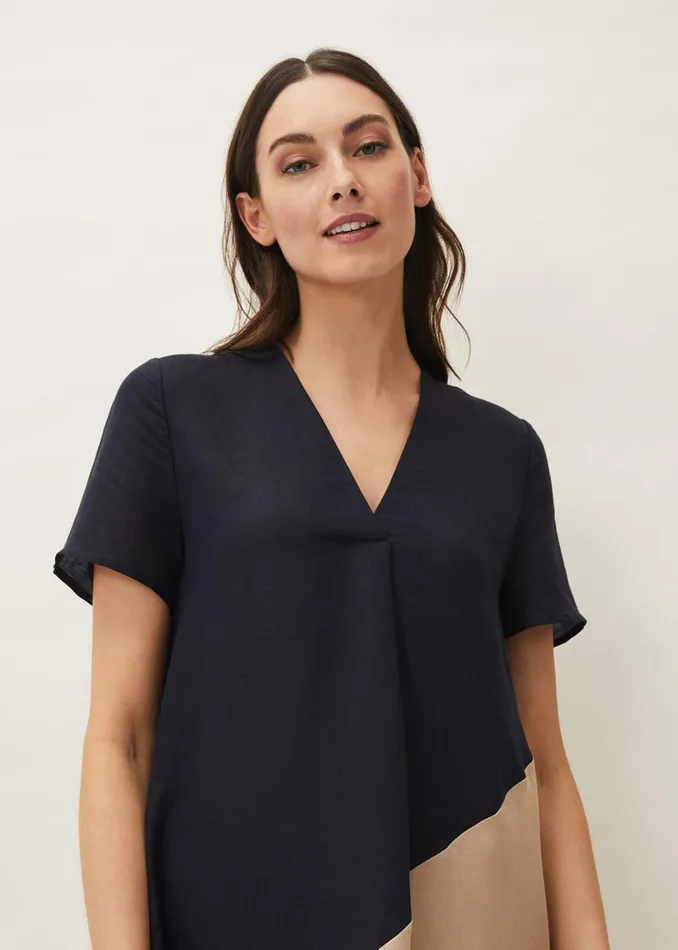 Doty Colourblock LinenBlend Swing Dress Navystone Women Phase Eight Dresses
