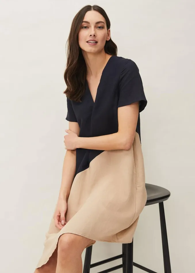 Doty Colourblock LinenBlend Swing Dress Navystone Women Phase Eight Dresses