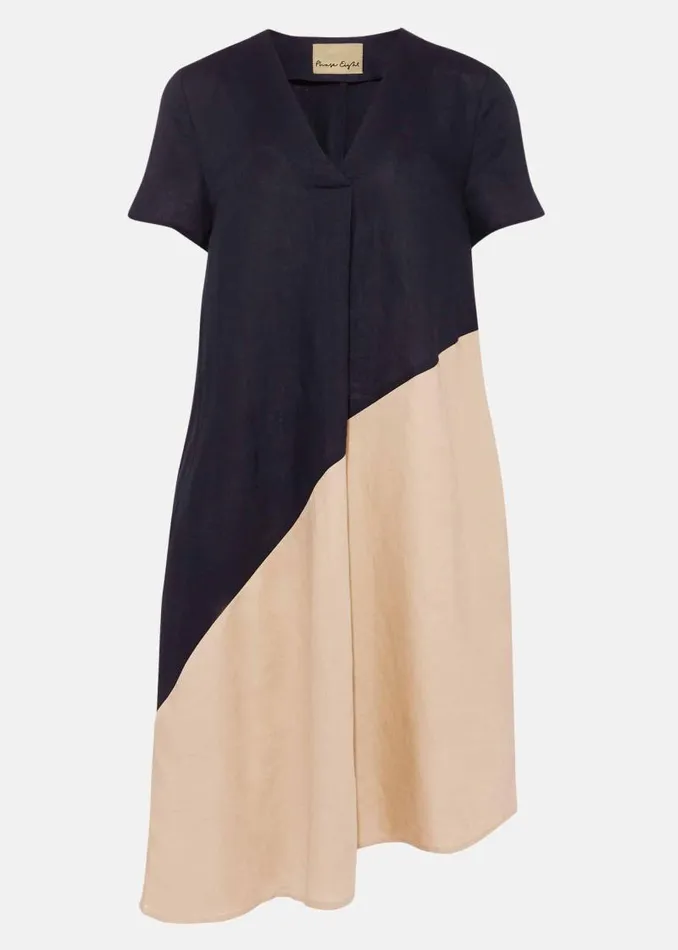 Doty Colourblock LinenBlend Swing Dress Navystone Women Phase Eight Dresses