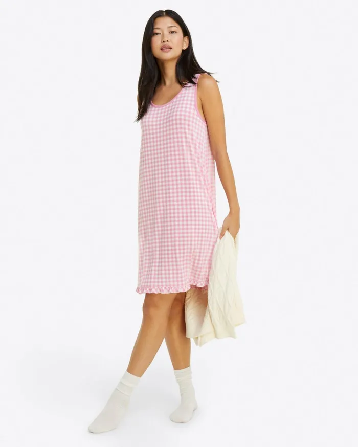 Draper James Alison Nightgown In Light Pink Gingham Women Lounge and Pajamas