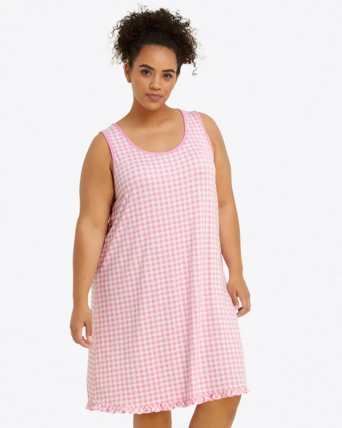 Draper James Alison Nightgown In Light Pink Gingham Women Lounge and Pajamas