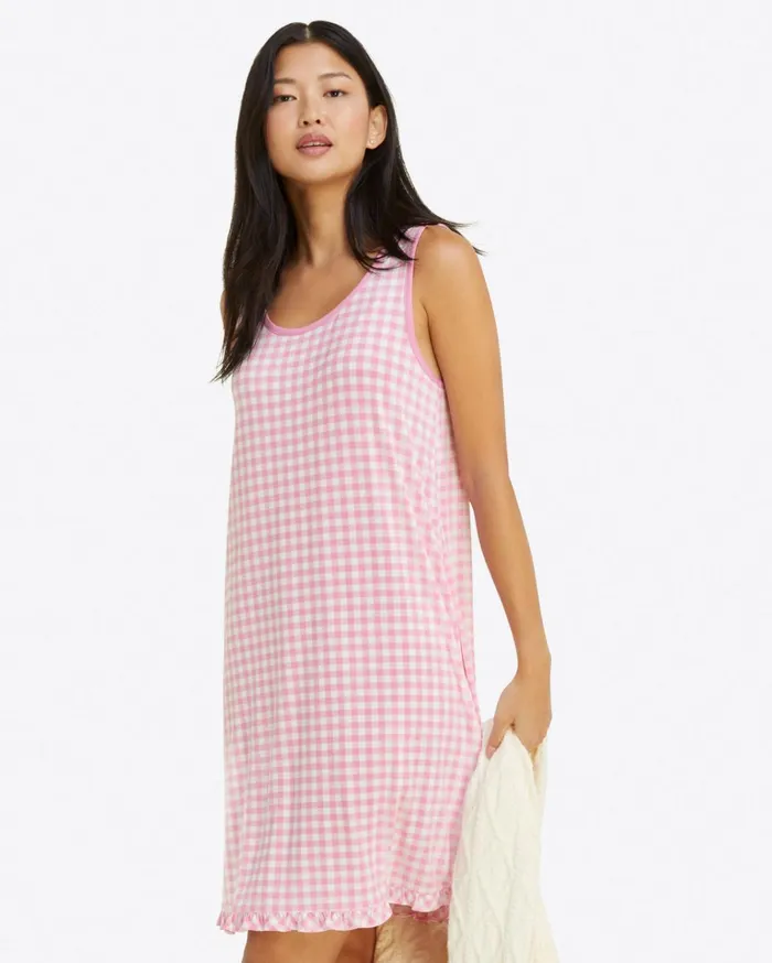 Draper James Alison Nightgown In Light Pink Gingham Women Lounge and Pajamas