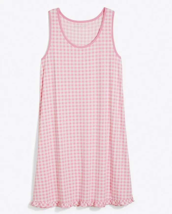 Draper James Alison Nightgown In Light Pink Gingham Women Lounge and Pajamas