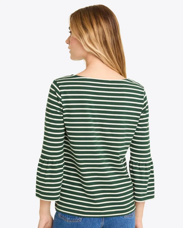 Draper James Corey Bell Sleeve Top In Green Mariner Stripe Women Tops