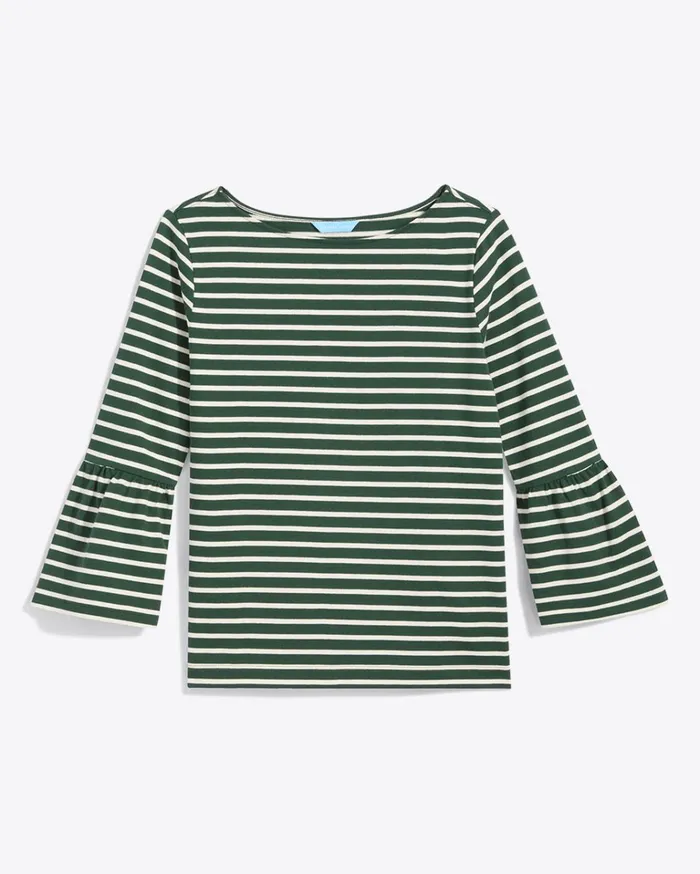 Draper James Corey Bell Sleeve Top In Green Mariner Stripe Women Tops